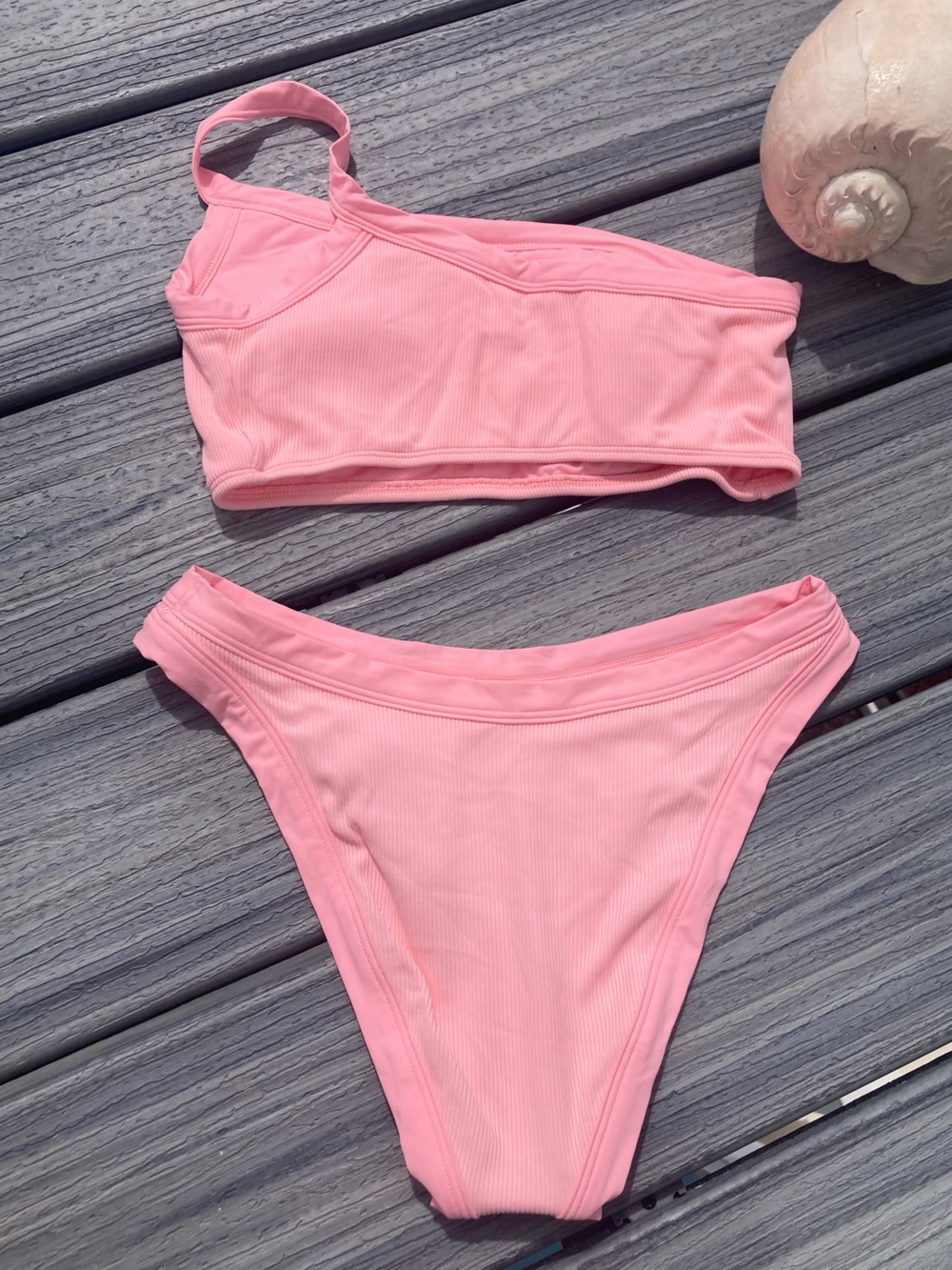l*space Pink Ribbed One-Shoulder Bikini Set - Picture 6 of 9